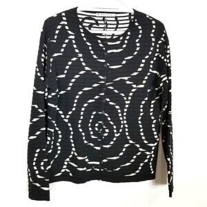 Mansted‎ Women Floral Button Up Cardigan Sweater Sz M Cotton Black White Classic